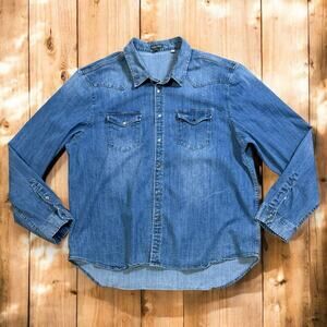 Paisley & Gray Western Shirt Womens Blue Denim Snap Button Stretch Size XXL 19